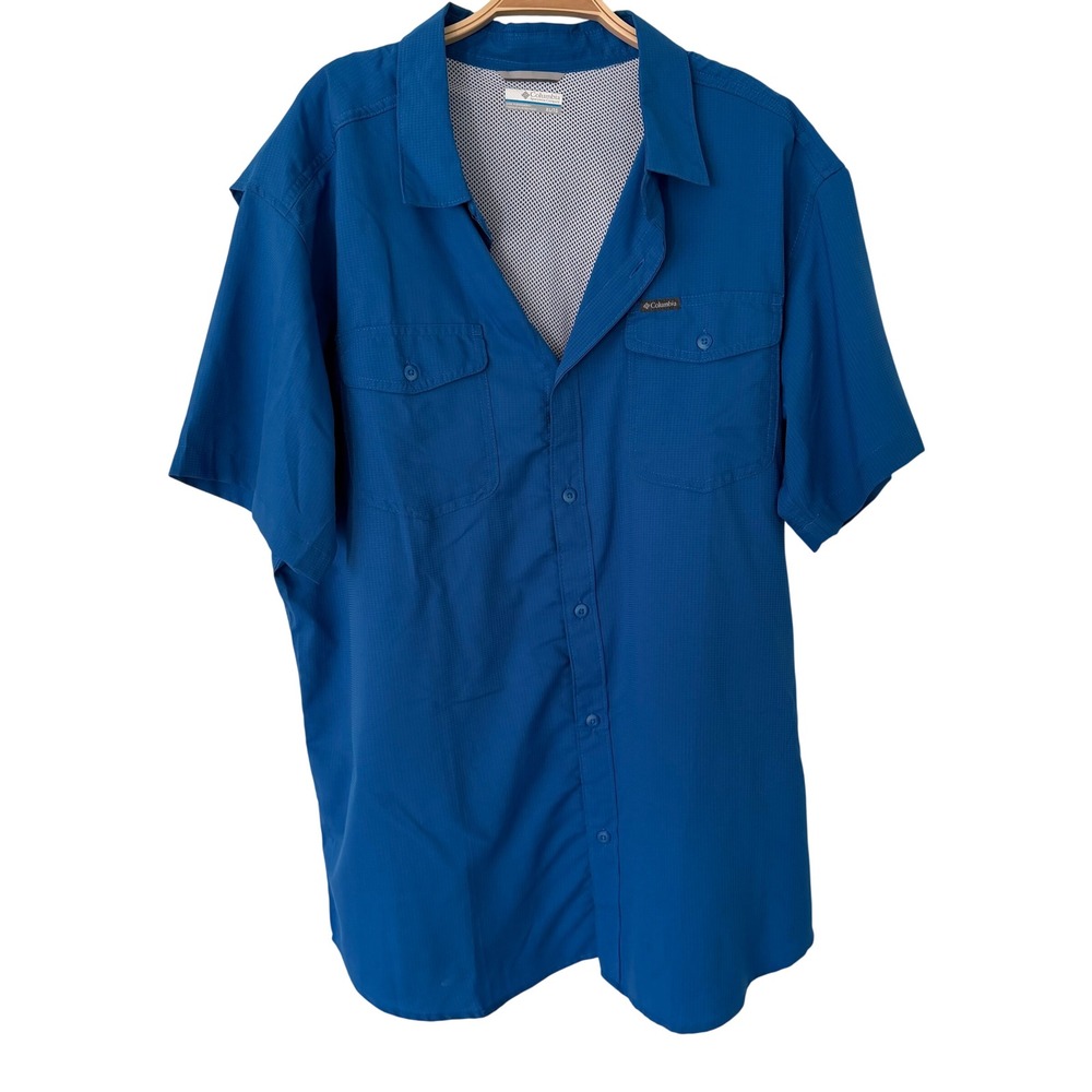 Columbia Mens Silver Ridge Lite Blue Short Sleeve Hiking Shirt XL Lightweight